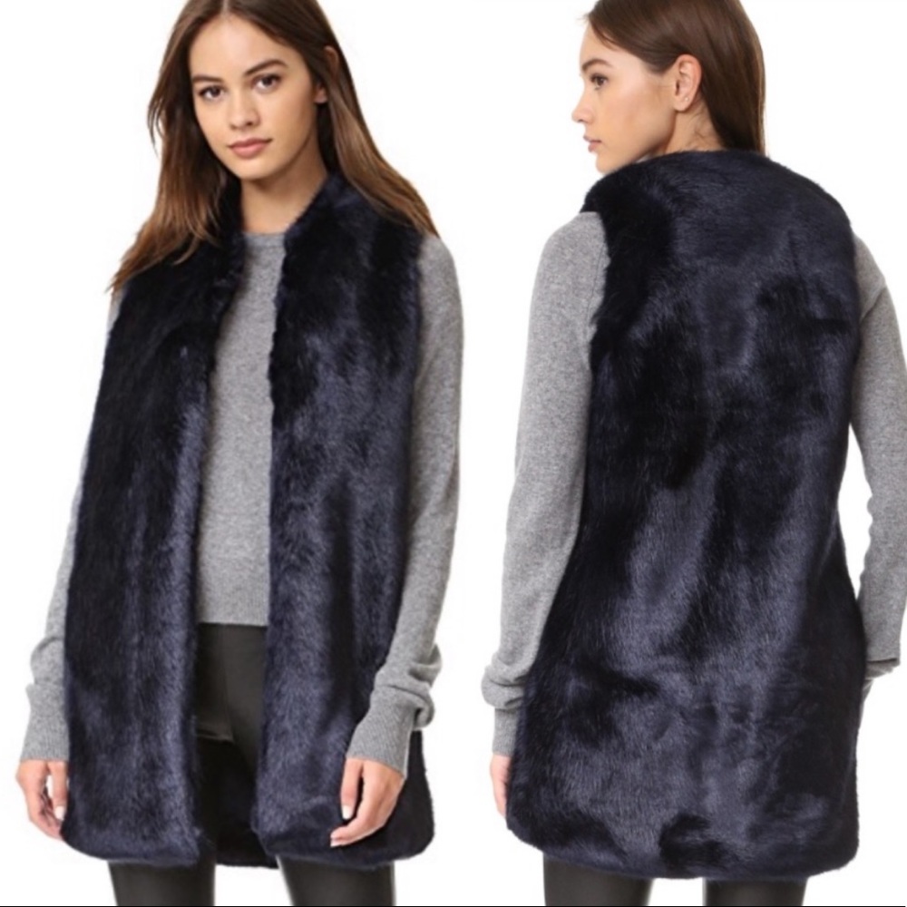 AMANDA UPRICHARD Blue Faux Fur Long Vest NWOT s.S
